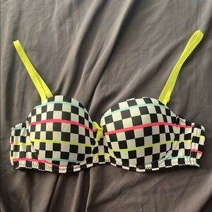 Black and White Checkered Bra with Neon Yellow Straps